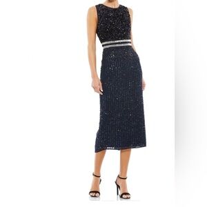 Mac Duggal Sleeveless High Neck Beaded Midi Sheath Dress in Black 10509, Size 10